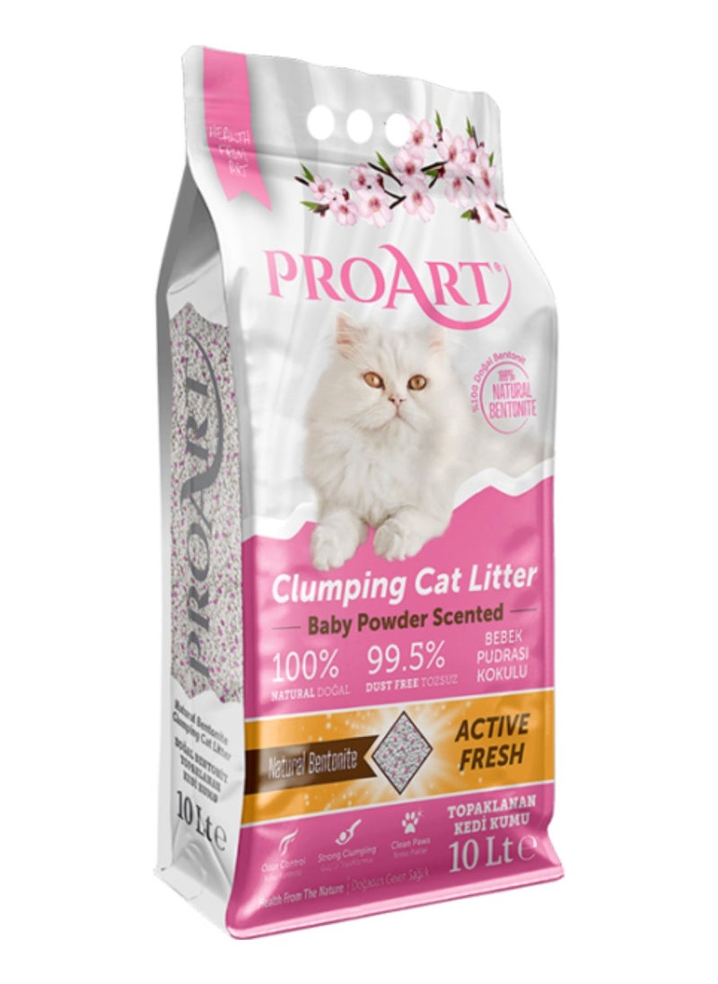 PROART Cat Litter 10L With Baby Powder Scent - Strong Clumping & 99.5% Dust-Free 