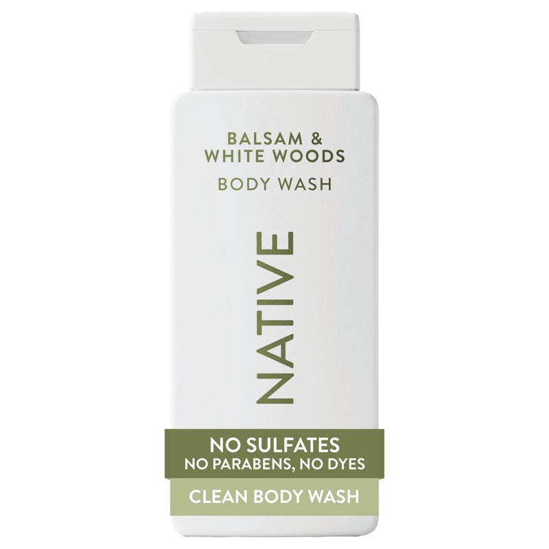 Native Body Wash Contains Naturally Derived Ingredients | For Women & Men, Sulfate, Paraben, & Dye Free Leaving Skin Soft and Hydrated | Balsam & White Woods 18 oz - Image 1