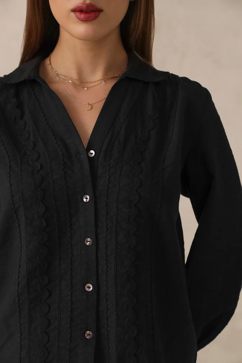 فيرجيو Cotton Lace Dinnerwear Shirts for Women
