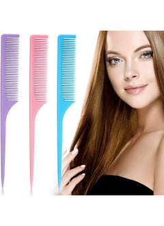 Patelai 3 Pieces Plastic Rat Tail Comb Pintail Comb Fiber Teasing Comb 9 Inch Styling Comb With Thin And Long Handle For Men Women Girl Salon Home Supplies  - Image 1