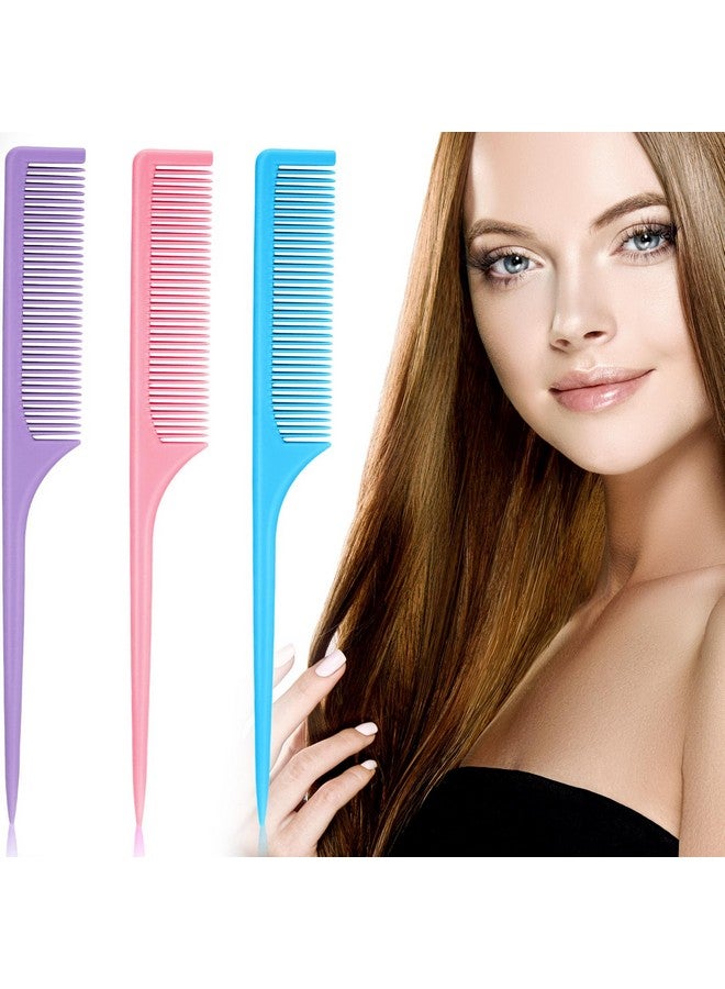 Patelai 3 Pieces Plastic Rat Tail Comb Pintail Comb Fiber Teasing Comb 9 Inch Styling Comb With Thin And Long Handle For Men Women Girl Salon Home Supplies - Image 1