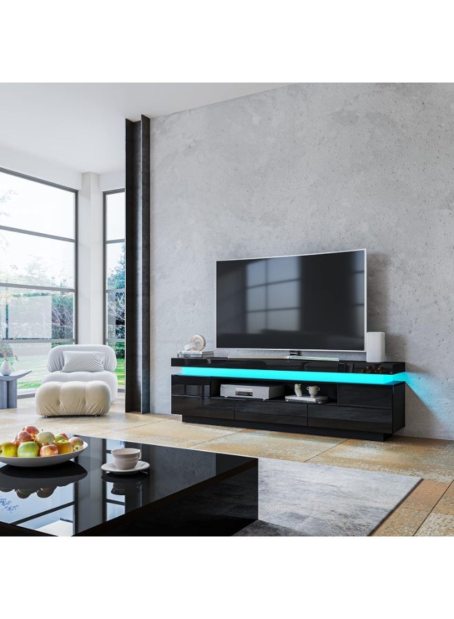 TV Stand Cabinet Modern Black Gloss TV Stand Unit with LED Lights 150CM, 5 Drawers, 1 Open Shelf and Hidden Top Storage Space, for Bedroom Living Room Home Furniture - Image 3