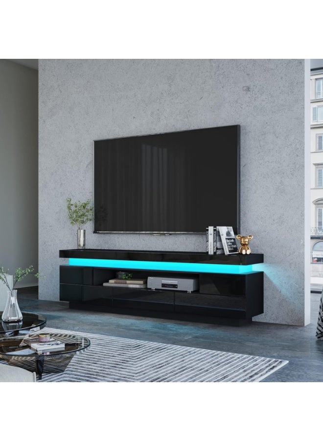 TV Stand Cabinet Modern Black Gloss TV Stand Unit with LED Lights 150CM, 5 Drawers, 1 Open Shelf and Hidden Top Storage Space, for Bedroom Living Room Home Furniture - Image 1