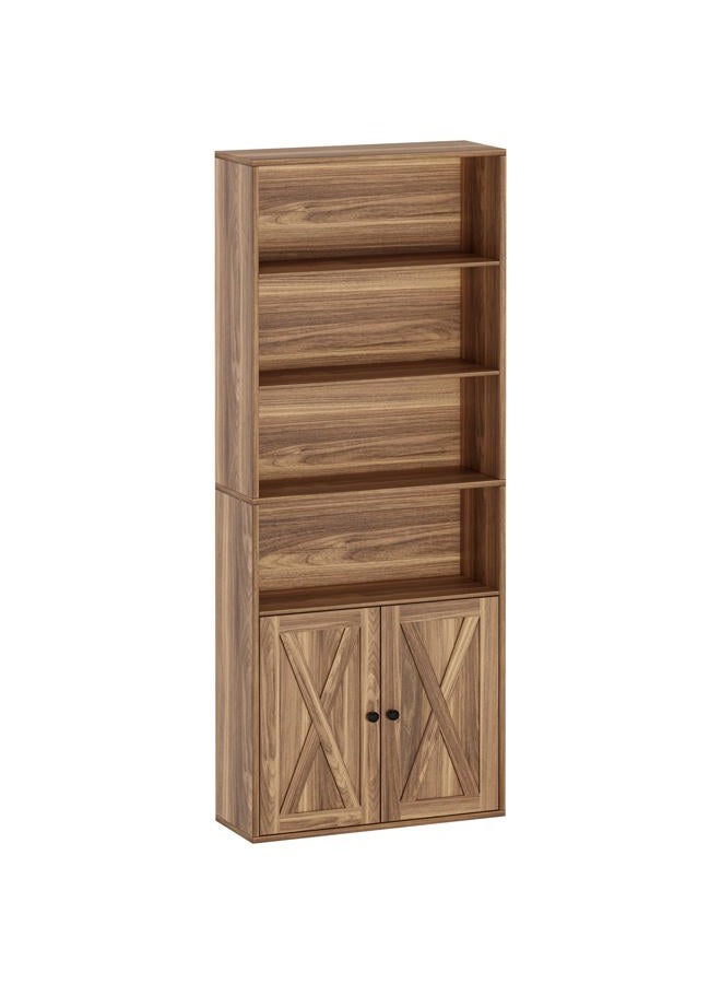 IRONCK Industrial Bookshelves and Bookcases with Doors Floor Standing 6 Shelf Display Storage Shelves 70 in Tall Bookcase for Home Office, Living Room - Image 1