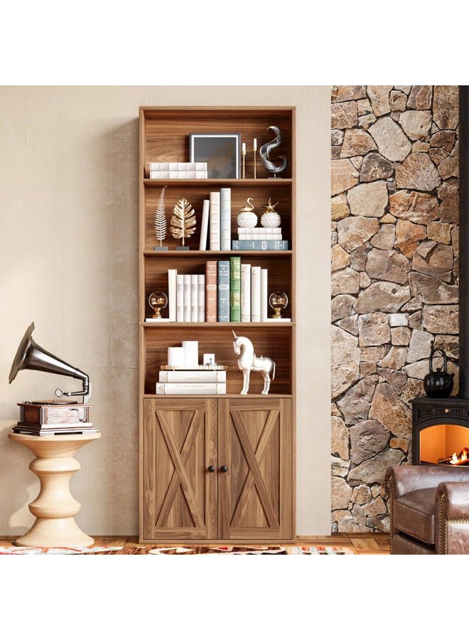 IRONCK Industrial Bookshelves and Bookcases with Doors Floor Standing 6 Shelf Display Storage Shelves 70 in Tall Bookcase for Home Office, Living Room - Image 2