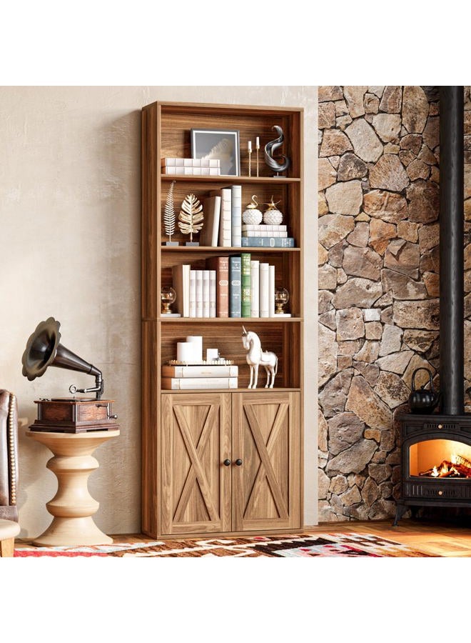 IRONCK Industrial Bookshelves and Bookcases with Doors Floor Standing 6 Shelf Display Storage Shelves 70 in Tall Bookcase for Home Office, Living Room - Image 4