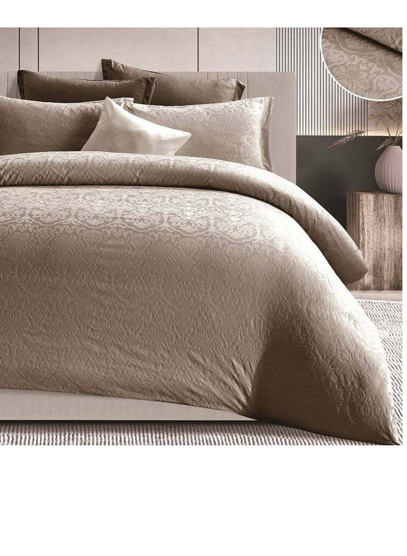 بيج طقم لحاف سرير ميكروفايبر ناعم عالي الجودة مقاس كينج 6 قطع قطعة واحدة ملاءة سرير مقاس 200*200 سم، قطعة واحدة لحاف مقاس 220*240 ثابت، 4 قطع أكياس مخدة فائقة النعومة