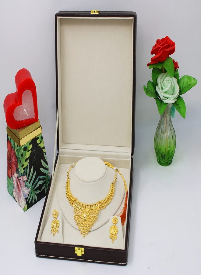 LUCES PU Leather Necklace Pendant Earring Ring Jewellery Storage Holder Display Box for Wedding Engagement Anniversary Wardrobe Organizer Brown - Image 1