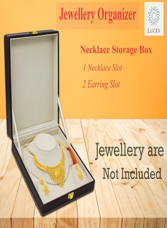 LUCES PU Leather Necklace Pendant Earring Ring Jewellery Storage Holder Display Box for Wedding Engagement Anniversary Wardrobe Organizer Brown - Image 3