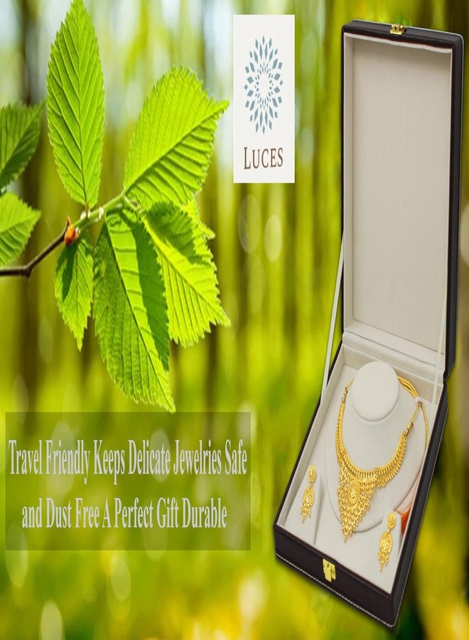 LUCES PU Leather Necklace Pendant Earring Ring Jewellery Storage Holder Display Box for Wedding Engagement Anniversary Wardrobe Organizer Brown - Image 2