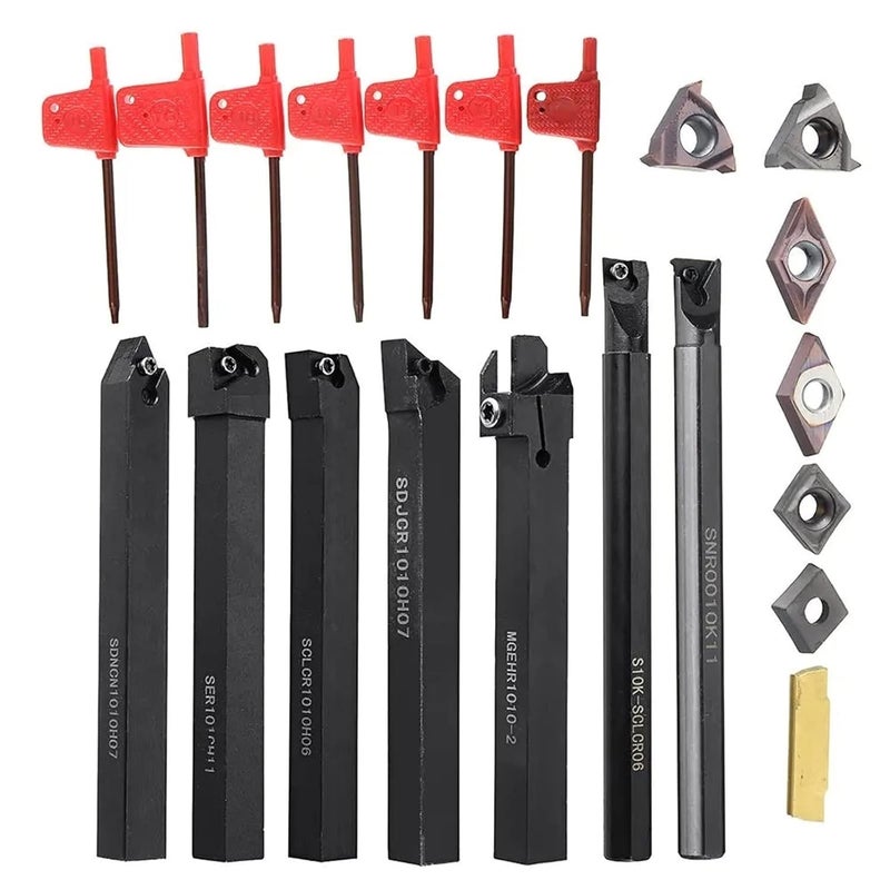 21PCS 10mm Lathe Solid Inserts Turning Tool Holder Boring Bar with Wrenches for Lathe Cutting Tools Machinist Lathe Tools - Image 1