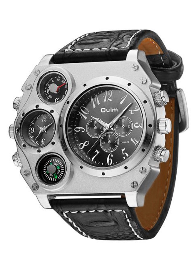 أولم ساعة يد بعقارب وسوار من جلد البولي يوريثان طراز HP1349 - 48 ملم - أسود للرجال - Image 2