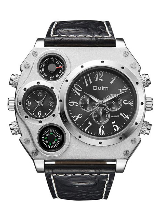 أولم ساعة يد بعقارب وسوار من جلد البولي يوريثان طراز HP1349 - 48 ملم - أسود للرجال - Image 1