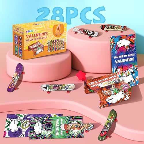 Gocozer Valentines Day Gifts for Kids 28 Pack Finger Skateboards with Valentines Greeting Cards for Kids Classroom Kid Valentines Exchange Gifts Ideas Preschool Valentine Gifts Favors - Image 5