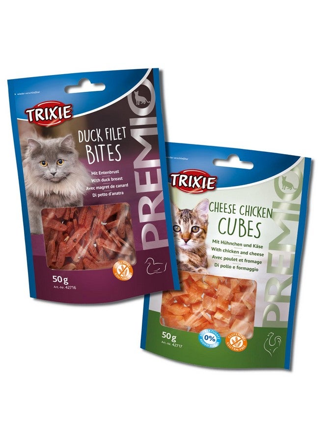 Trixie Cat Treat Combo Of Premio Cheese Chicken Cubes And Premio Duck Filet Bites, Nutrient Rich Treats For Cats, Suitable For All Breeds - (Pack Of 2) - Image 1