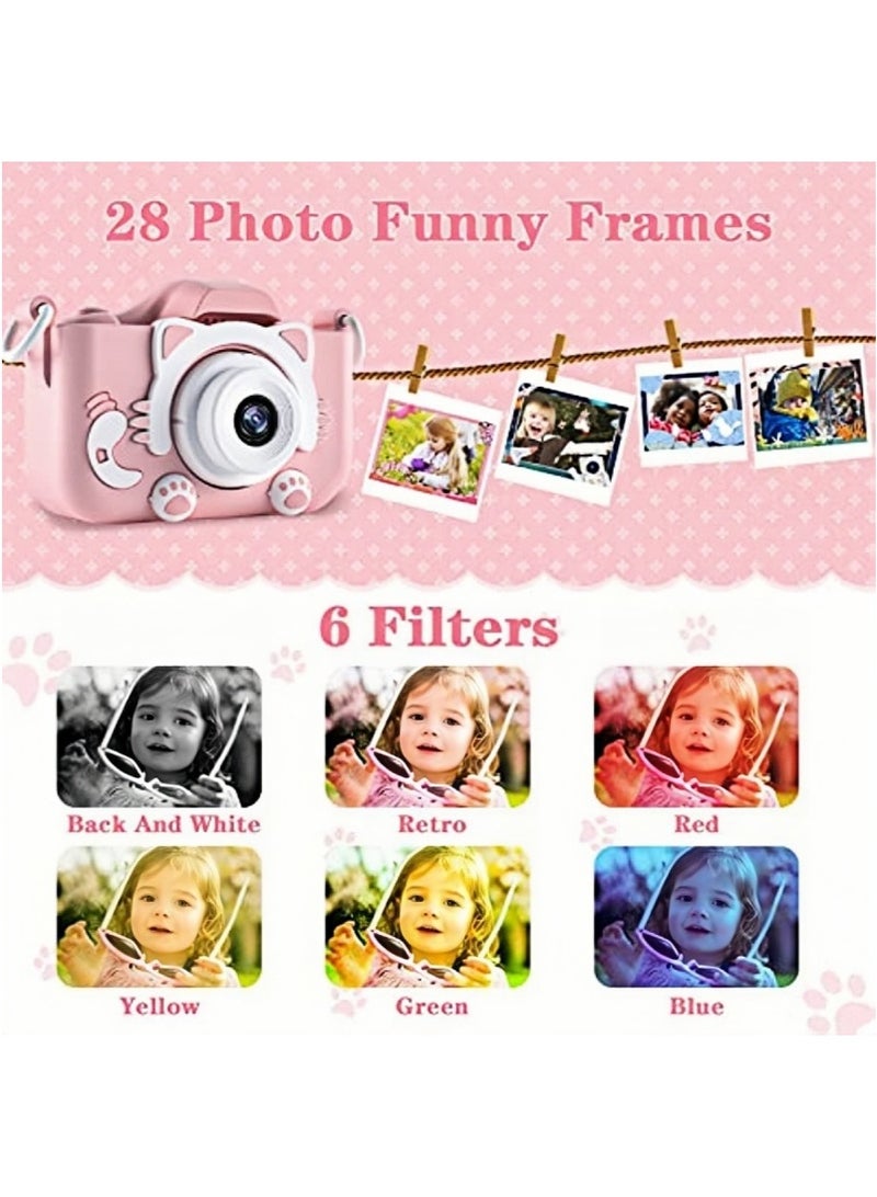 Generic Kids Camera, Kids Digital Video Camera - 1080P HD Toy for 3-12 Year Old Boys/Girls, Birthday Festival Gift, USB Rechargeable Selfie Camera With 32GB SD Card and Card Reader (Pink)  - Image 4