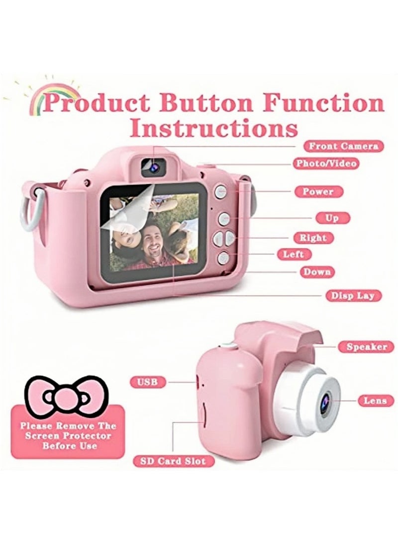 Generic Kids Camera, Kids Digital Video Camera - 1080P HD Toy for 3-12 Year Old Boys/Girls, Birthday Festival Gift, USB Rechargeable Selfie Camera With 32GB SD Card and Card Reader (Pink)  - Image 3