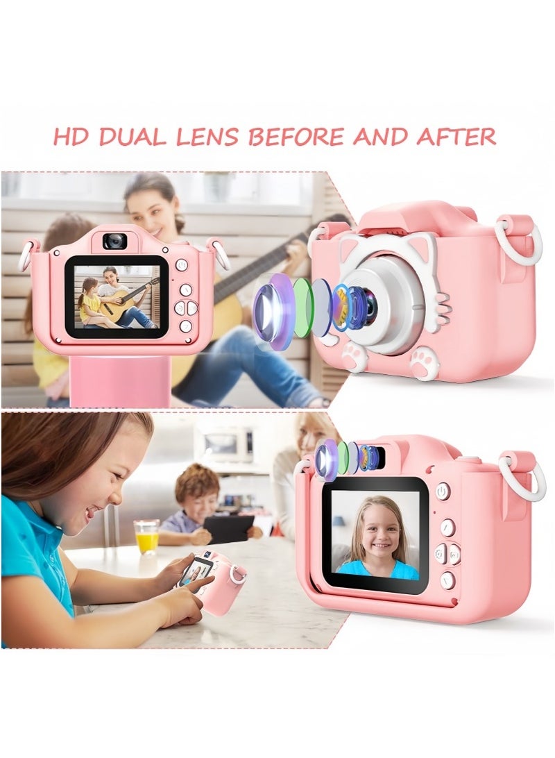 Generic Kids Camera, Kids Digital Video Camera - 1080P HD Toy for 3-12 Year Old Boys/Girls, Birthday Festival Gift, USB Rechargeable Selfie Camera With 32GB SD Card and Card Reader (Pink)  - Image 4