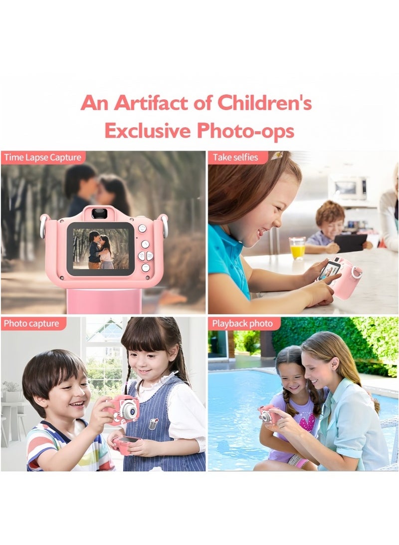 Kids Camera,1080P HD Digital Video Camera Toy for Age 6+ Boys/Girls, Birthday Festival Gifts for Kids,USB Rechargeable Kids Selfie Camera with 32GB SD Card and card reader(Pink) - Image 3