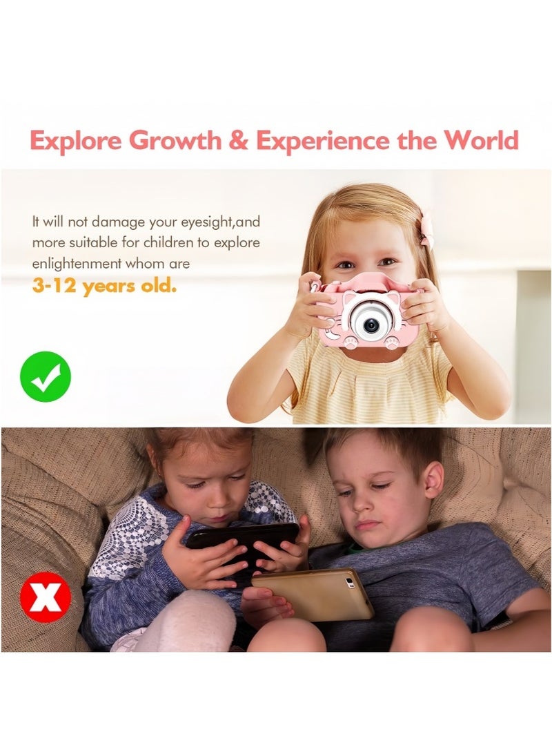 Kids Camera,1080P HD Digital Video Camera Toy for Age 6+ Boys/Girls, Birthday Festival Gifts for Kids,USB Rechargeable Kids Selfie Camera with 32GB SD Card and card reader(Pink) - Image 2