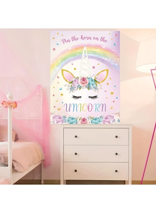 The Horn on The Unicorn Game for Kids Birthday Party, Unicorn Party Game with 20 pcs Horn Stickers One eye masks Birthday Party Supplies for Wall Home Room Decorations - Image 3