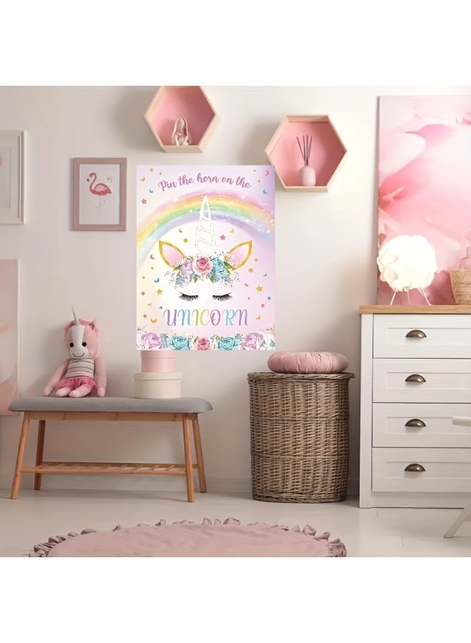 The Horn on The Unicorn Game for Kids Birthday Party, Unicorn Party Game with 20 pcs Horn Stickers One eye masks Birthday Party Supplies for Wall Home Room Decorations - Image 5