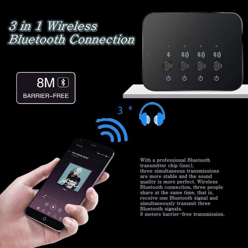klarako Audio Bluetooth Adapter, Wireless Stereo Bluetooth 4.0 with Phone Tablet Notebook for Music Streaming Sound System, Audio Adapter Music Sharing Device 1 in 3 Out with Computer TV - Image 5