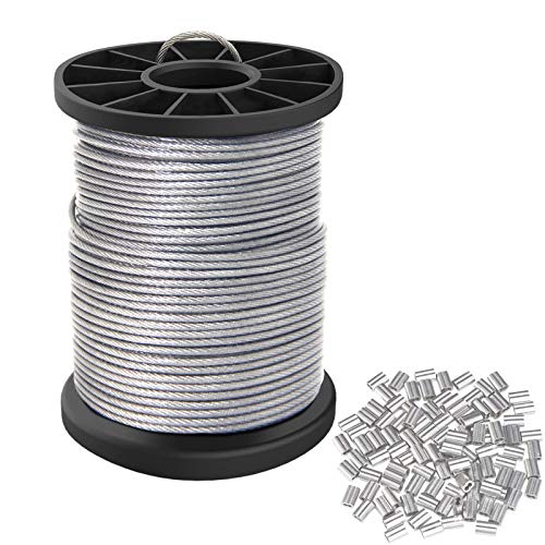 Cerpourt Vinyl Coated Picture Hanging Wire 1.5mm Up to 150lbs,100 Feet(30.5M) Stainless Steel Picture Wire Spool with 40Pcs Aluminum Crimping Sleeves,Heavy Wire for Hanging Picture Frame,Artwork,String Light - Image 1