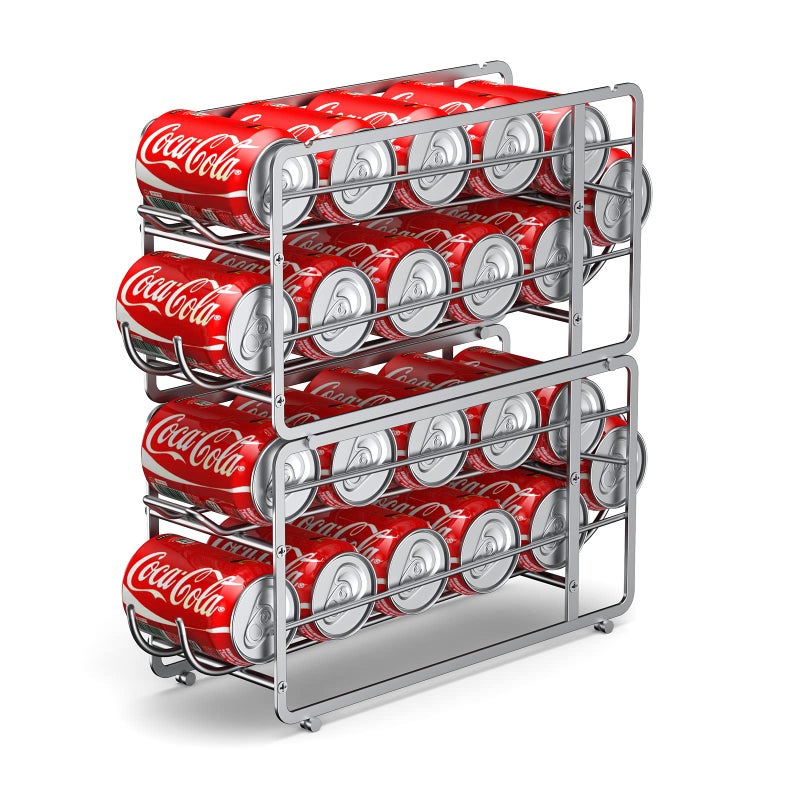 Canyave Soda Can Organizer Storage Rack 2 Pack Stackable Beverage Soda Can Dispenser Organizer Holder for Refrigerator Cabinet Pantry Silver
