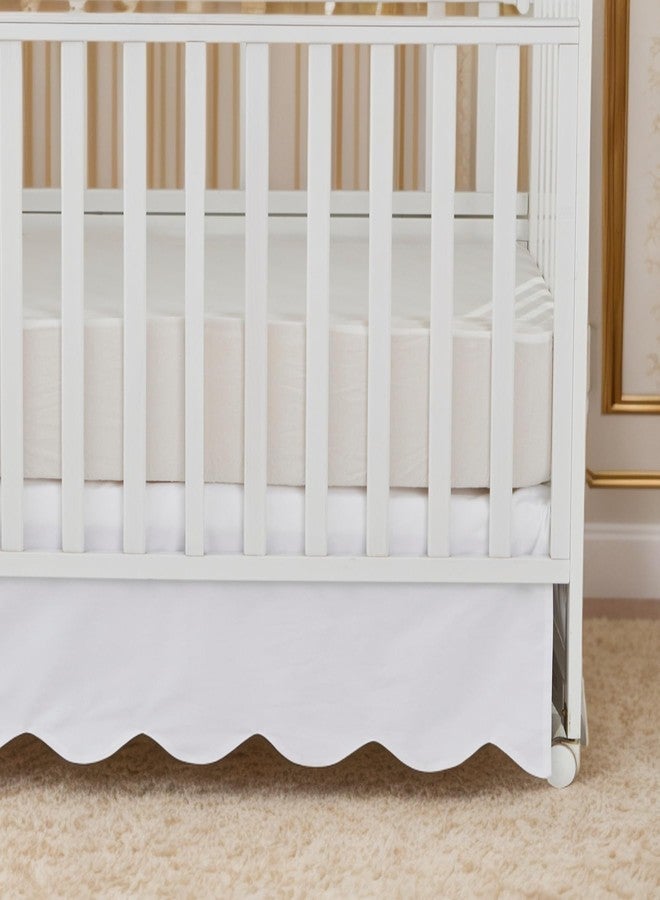 Brandream Scallop Edge Cotton Crib Skirt Toddler Bedskirt Baby Nursery Crib Bed Skirt Boho BohemianNeutral Solid Color Cream Off White Farmhouse Chic Boho Bohemian Skirt - Image 2