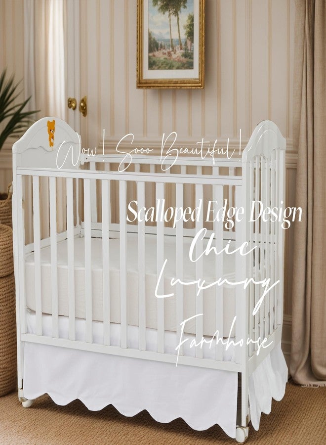 Brandream Scallop Edge Cotton Crib Skirt Toddler Bedskirt Baby Nursery Crib Bed Skirt Boho BohemianNeutral Solid Color Cream Off White Farmhouse Chic Boho Bohemian Skirt - Image 3