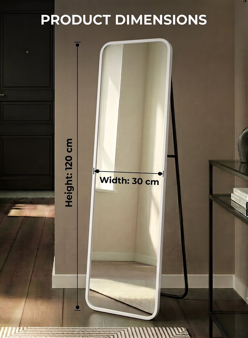 Taimi Rectangular Mirror 120x30cm with Rounded Edges, Full Length Mirror with Stand and Metal Frame, Floor Mirror, Wall Mirror Hanging or Tilt for Living Room, Bedroom, Entryway White - Image 5