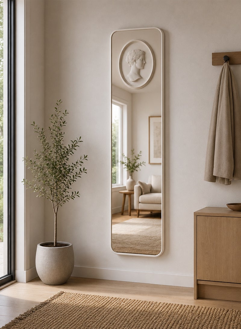 Taimi Rectangular Mirror 120x30cm with Rounded Edges, Full Length Mirror with Stand and Metal Frame, Floor Mirror, Wall Mirror Hanging or Tilt for Living Room, Bedroom, Entryway White - Image 3