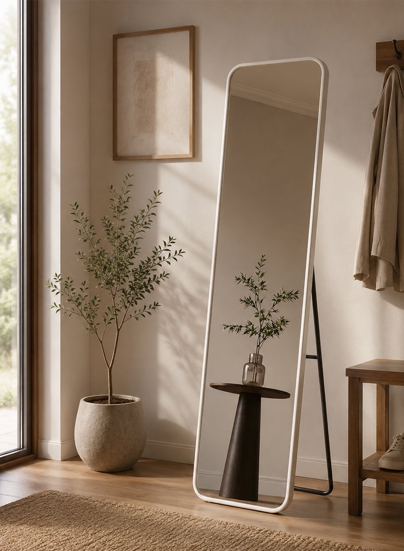 Taimi Rectangular Mirror 120x30cm with Rounded Edges, Full Length Mirror with Stand and Metal Frame, Floor Mirror, Wall Mirror Hanging or Tilt for Living Room, Bedroom, Entryway White - Image 2