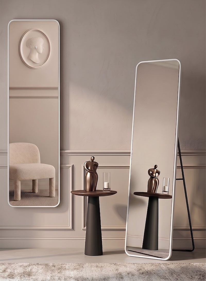Taimi Rectangular Mirror 120x30cm with Rounded Edges, Full Length Mirror with Stand and Metal Frame, Floor Mirror, Wall Mirror Hanging or Tilt for Living Room, Bedroom, Entryway White - Image 1