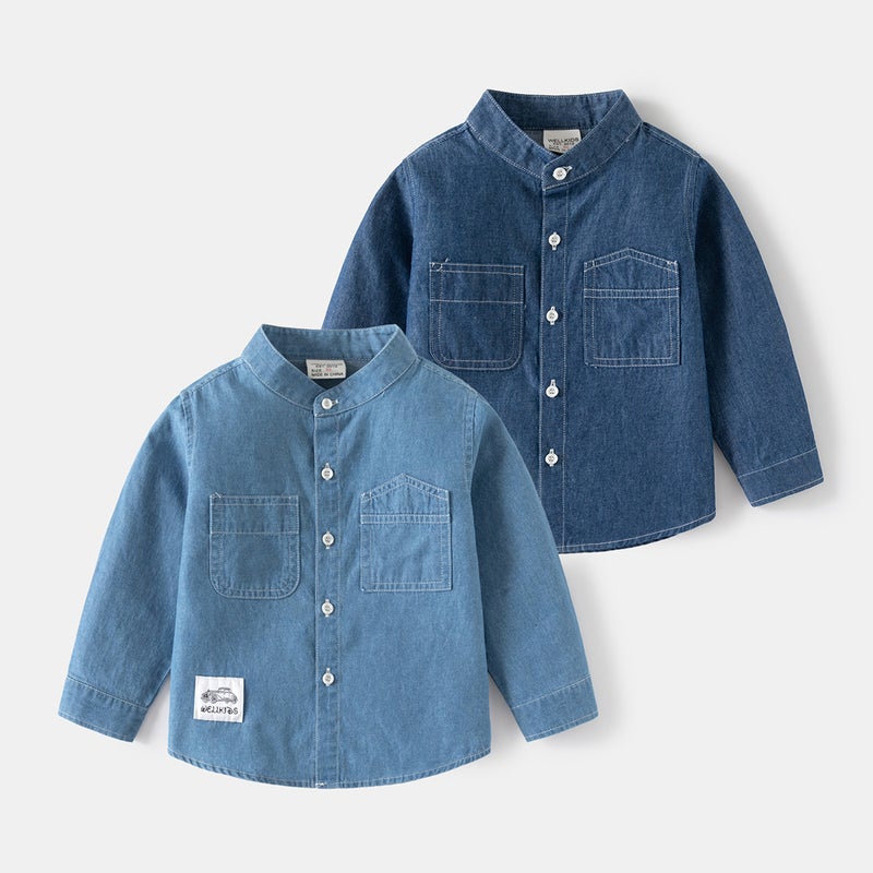 Boys' Denim Shirt Coat New Children'S Stand Collar Handsome Children'S Clothing Casual Cardigan Children'S Clothing - Image 2
