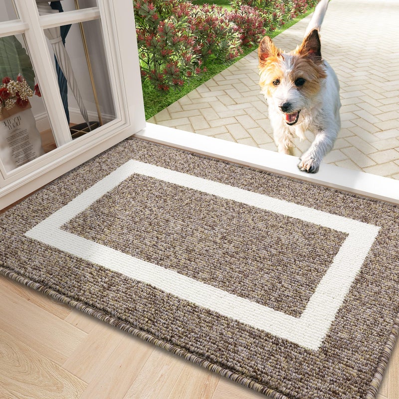 OLANLY Indoor Door Mat 30x17 NonSlip Absorbent Resist Dirt Entrance Mat Washable LowProfile Inside Entry Doormats for Entryway Brown