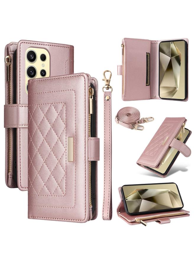 S-TOP Case For Samsung Galaxy S24 Ultra 5G Crossbody Zipper Wallet Rhombus Leather Phone Case - Image 1
