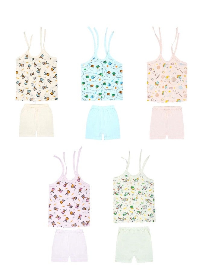 Breezeway Screens BREEZEWAY New Born Baby Boys & Baby Girls Top and Bottom set, Top wear and Panties, All over print jhabla set, soft cotton Dress (0-6 month) (Pack of 5 set) - Image 4