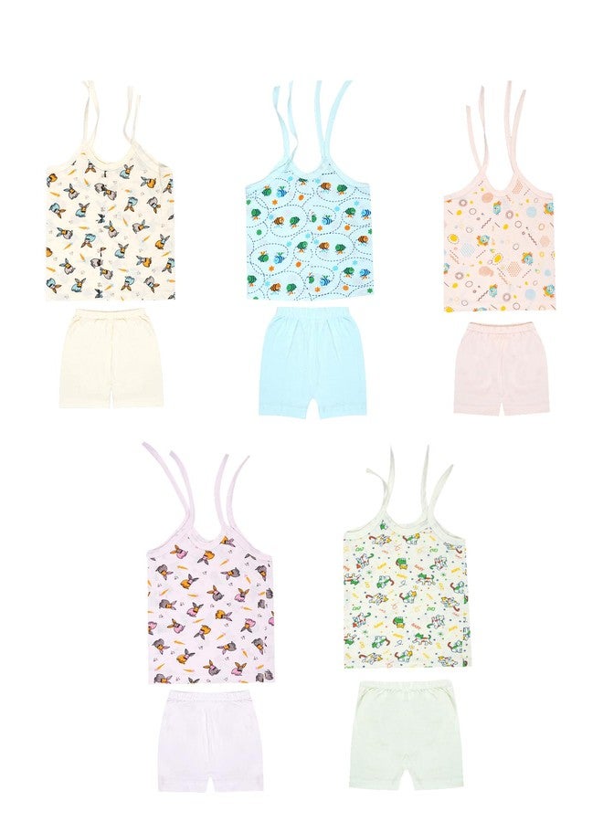 Breezeway Screens BREEZEWAY New Born Baby Boys & Baby Girls Top and Bottom set, Top wear and Panties, All over print jhabla set, soft cotton Dress (0-6 month) (Pack of 5 set) - Image 1