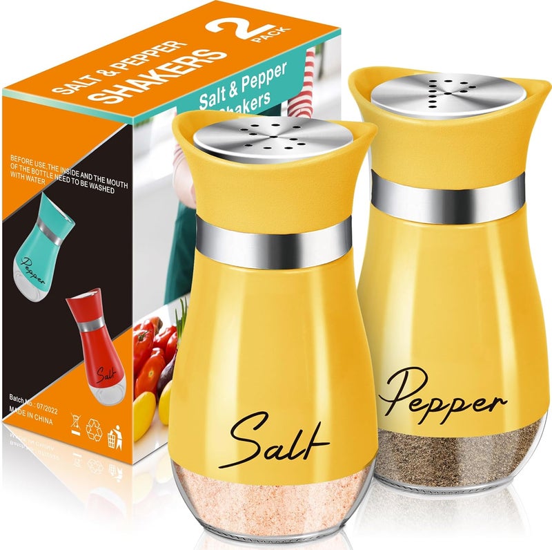 Arrozon Salt and Pepper Shakers Set,4 oz Glass Bottom Salt Pepper Shaker with Stainless Steel Lid for Kitchen Cooking Table, RV, Camp,BBQ Refillable Design (Yellow) - Image 1
