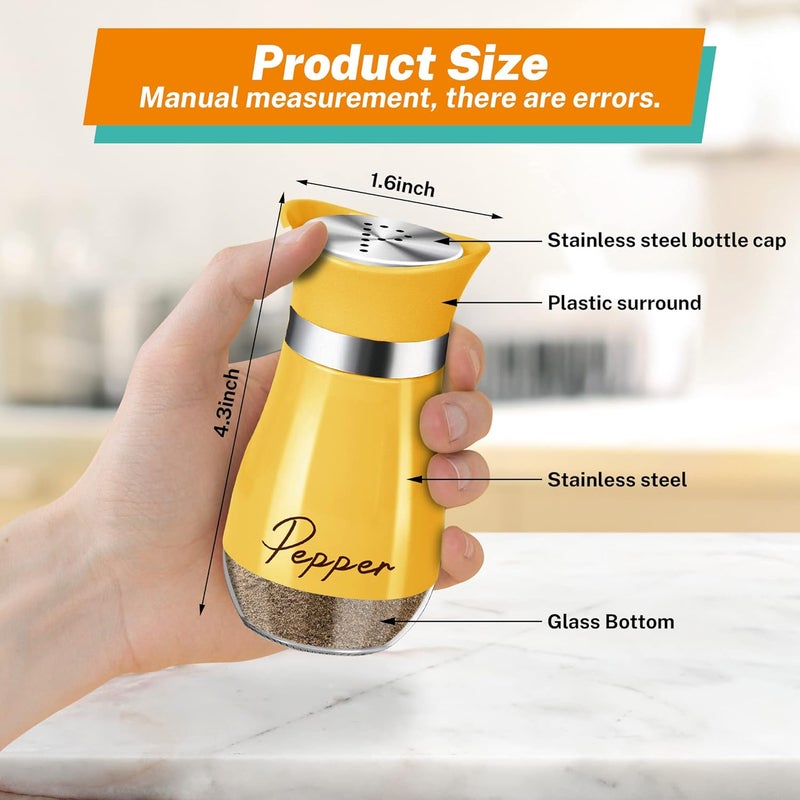 Arrozon Salt and Pepper Shakers Set,4 oz Glass Bottom Salt Pepper Shaker with Stainless Steel Lid for Kitchen Cooking Table, RV, Camp,BBQ Refillable Design (Yellow) - Image 2