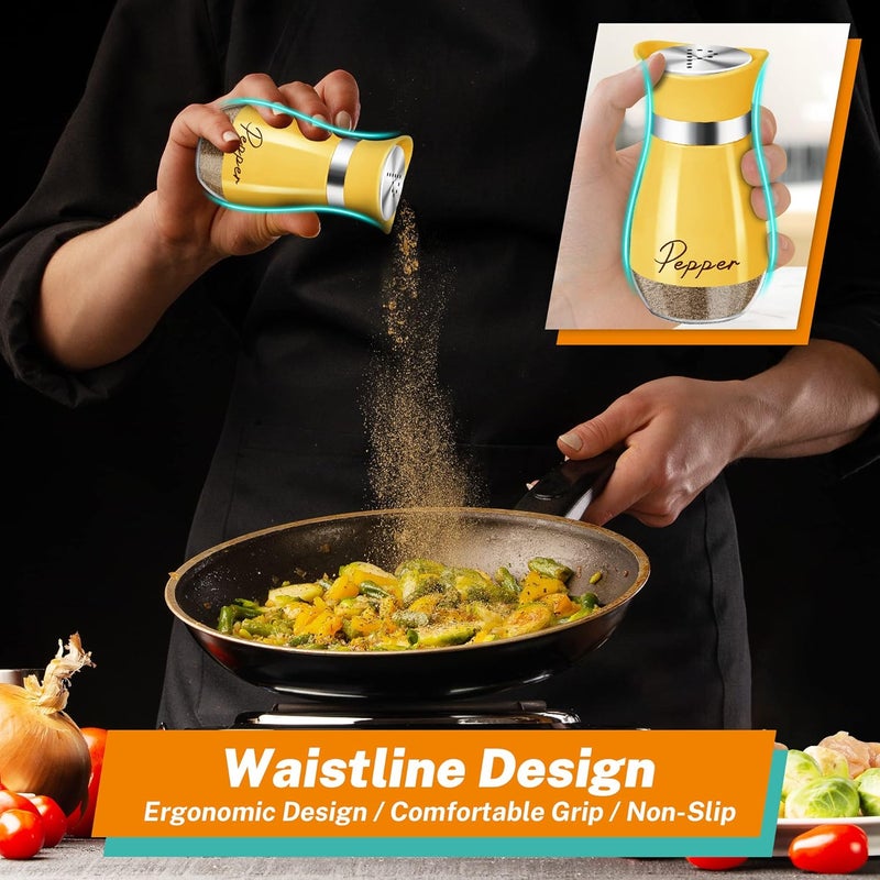 Arrozon Salt and Pepper Shakers Set,4 oz Glass Bottom Salt Pepper Shaker with Stainless Steel Lid for Kitchen Cooking Table, RV, Camp,BBQ Refillable Design (Yellow) - Image 5