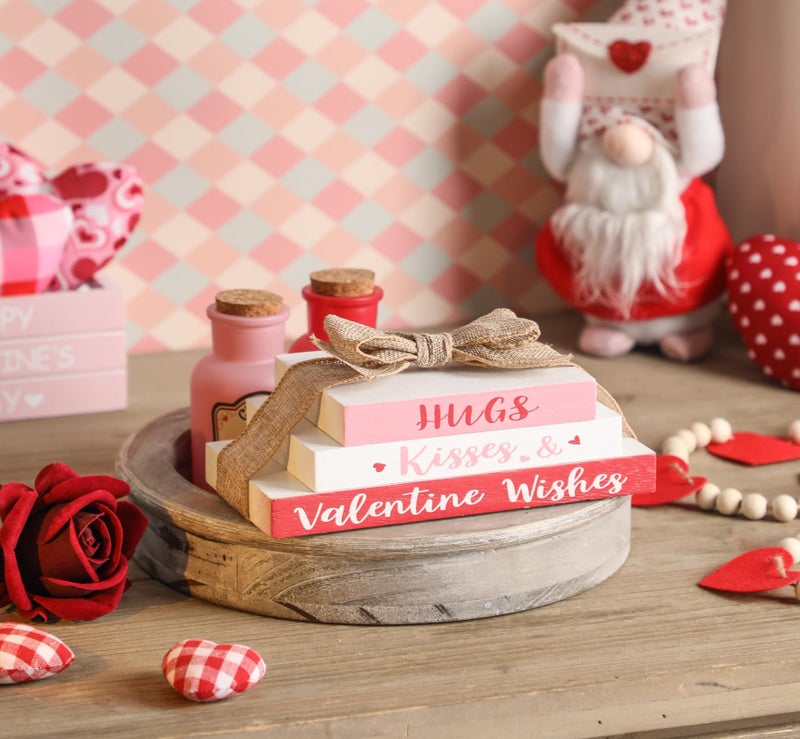 KORMMCO Valentine's Day Tiered Tray Decor Reversible Wooden Books Stack Mini Faux Book Decor Farmhouse Table Decor Bundle St. Patrick's Day Decor Shamrock Faux Bundle - Image 2