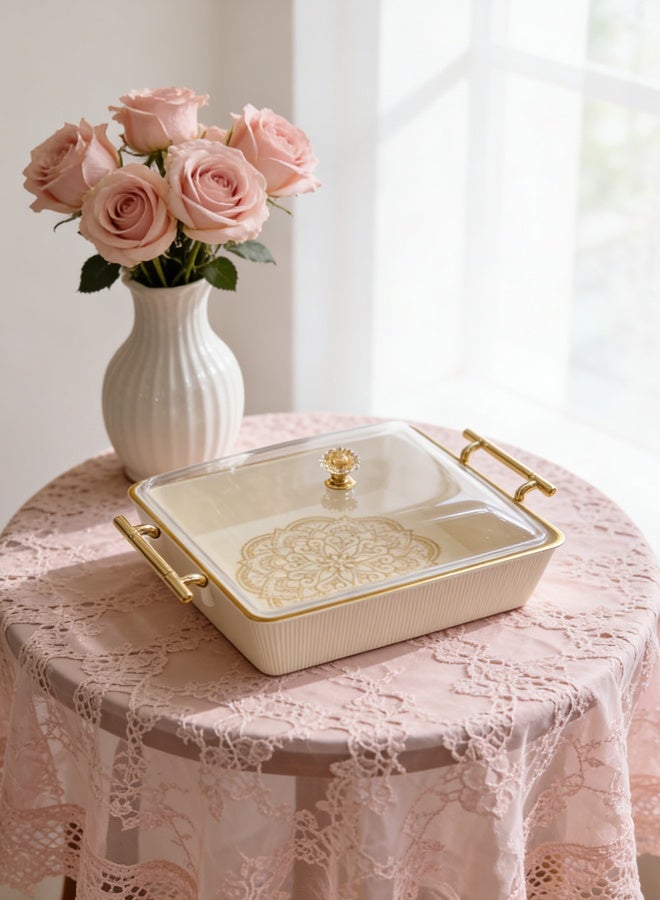 Serving Tray with Gold Handles and Clear Lid, Spill-Proof Tray, Decorative Serving Tray for Coffee Table, Tea, Storage Rectangular, Living Room, Bedroom, Ideal for Home & Outdoor Use/Square - Image 3