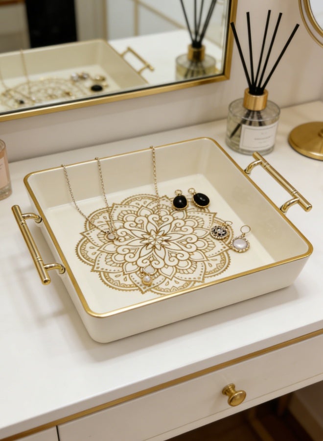 Serving Tray with Gold Handles and Clear Lid, Spill-Proof Tray, Decorative Serving Tray for Coffee Table, Tea, Storage Rectangular, Living Room, Bedroom, Ideal for Home & Outdoor Use/Square - Image 5