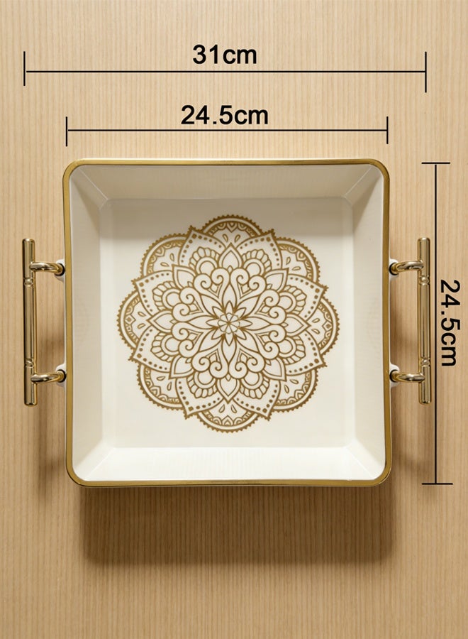 Serving Tray with Gold Handles and Clear Lid, Spill-Proof Tray, Decorative Serving Tray for Coffee Table, Tea, Storage Rectangular, Living Room, Bedroom, Ideal for Home & Outdoor Use/Square - Image 2