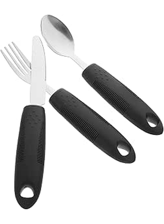 Adaptive Elderly Tableware Non Slip Stainless Steel Utensils For Hand Tremors Arthritis Disabled Adults Portable Travel Gray - Image 1