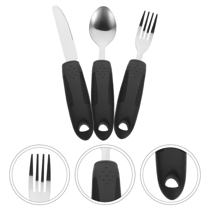 Adaptive Elderly Tableware Non Slip Stainless Steel Utensils For Hand Tremors Arthritis Disabled Adults Portable Travel Gray - Image 5