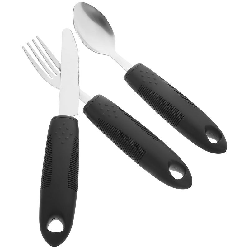 Adaptive Elderly Tableware Non Slip Stainless Steel Utensils For Hand Tremors Arthritis Disabled Adults Portable Travel Gray - Image 2